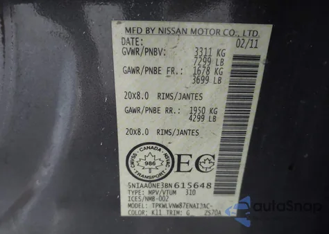 2011 Nissan Armada Platinum из США, поврежденный, VIN 5N1AA0NE3BN615648